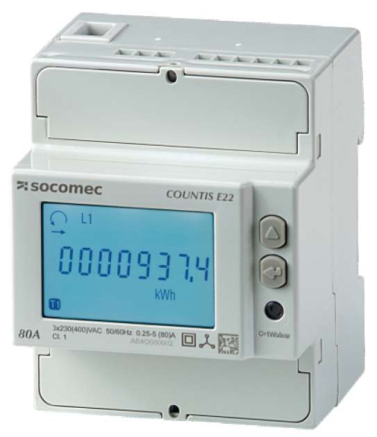Socomec COUNTIS E22 80A Direct Connected 3 Phase Dual Tariff MID Energy 